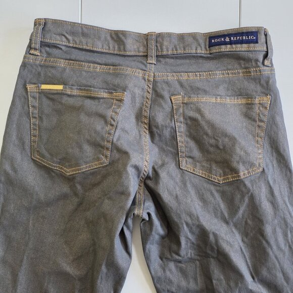 Rock & Republic Jeans Women 10 M 30 Gold Metallic Shimmer Stretch Rocker Grunge - Picture 15 of 16